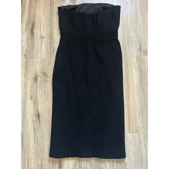 J. Crew Strapless Black Textured Wool Midi Dress Size 4 - Picture 2 of 7